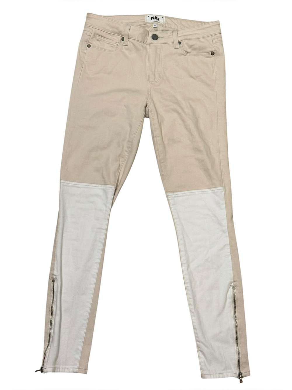 Paige Equestrian Two-Tone Skinny Jeans Ankle Zip Size 30 - Picture 3 of 12